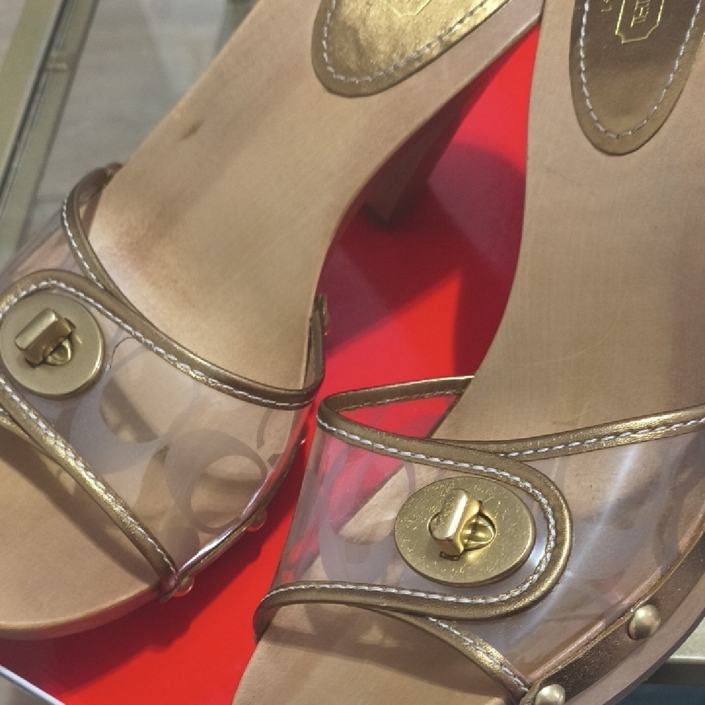 Coach Clear PVC Slide Sandals with Gold Trim - Picture 4 of 6